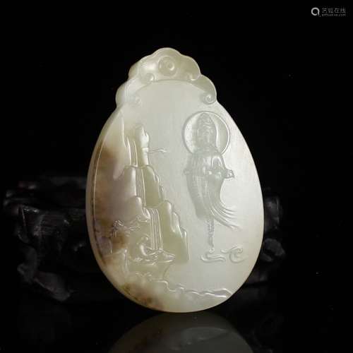 Vintage Chinese Hetian Jade Kwan-yin Pendant