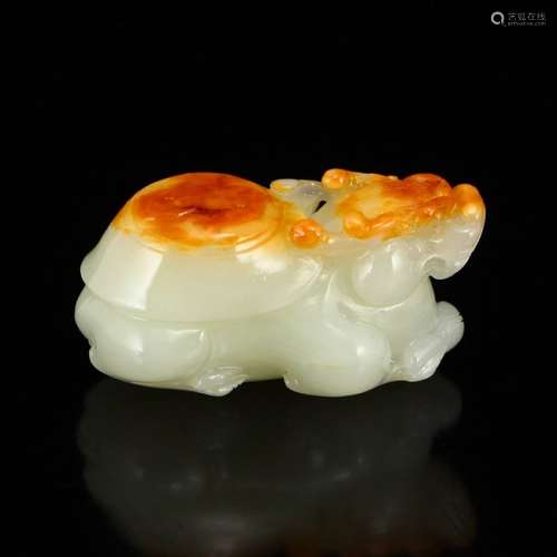 Chinese Natural Hetian Jade Dragon Turtle Pendant