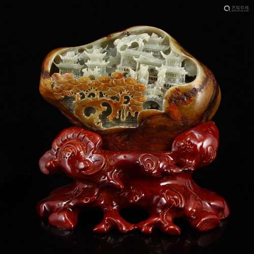 Chinese Hetian Jade Statue - Sages & Pine Tree