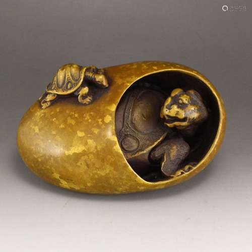 Vintage Chinese Gilt Gold Bronze Turtles Statue