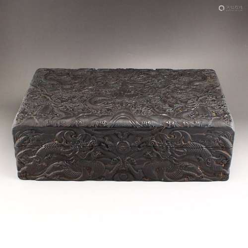 Chinese Zitan Wood Low Relief Lucky Dragon Book Box