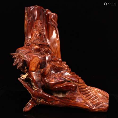 5.7 kg Chinese Huang Hua Li Wood Music Old Man Statue