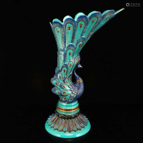 Gilt Gold Turquoise Glaze Porcelain Peacock Vase