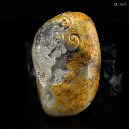 Chinese Natural Hetian Jade Fortune Beast Pendant