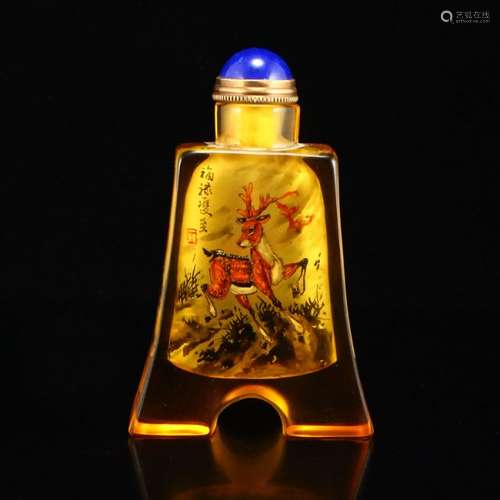 Yellow Peking Glass Snuff Bottle & Lapis Lazuli Lid