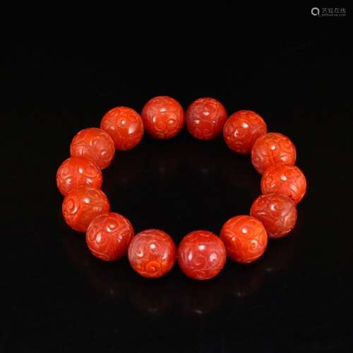 17 MM Chinese Natural Nanhong Agate Lucky Bracelet