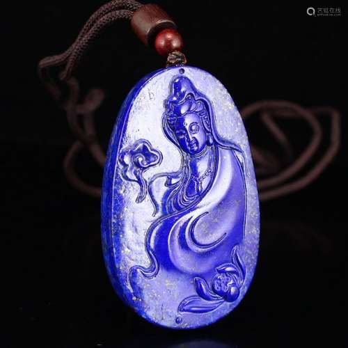 Chinese Natural Lapis Lazuli Kwan-yin Pendant