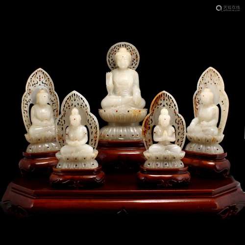 A Set Superb Chinese Qing Dy Hetian Jade Buddha Statue