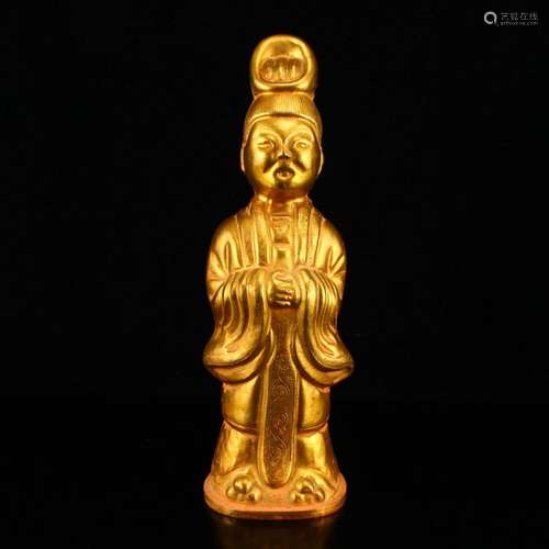 Chinese Tang Dy Gilt Gold Red Copper Figure Statue