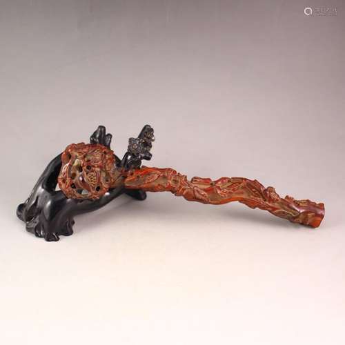 Chinese Qing Dy Ox Horn Ruyi Statue