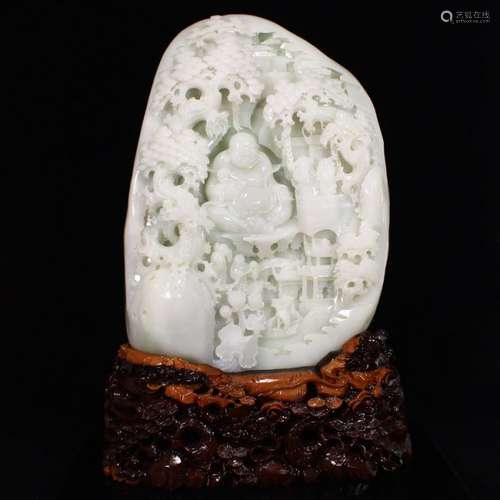 Qing Dy Hetian Jade Laughing Buddha & Sages Statue