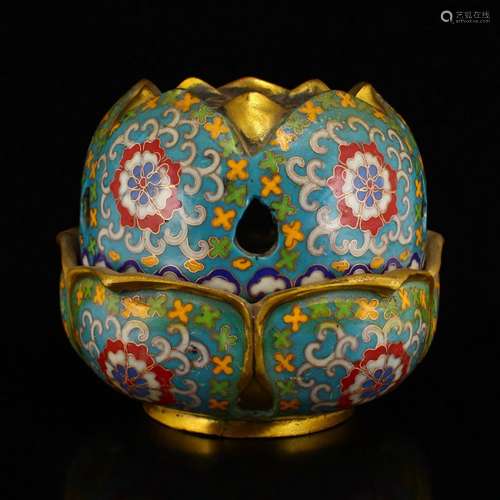 Gilt Gold Red Copper Cloisonne Lotus Pod Incense Burner