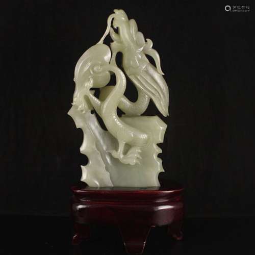 Superb Chinese Hetian Jade Fortune Dragon Statue