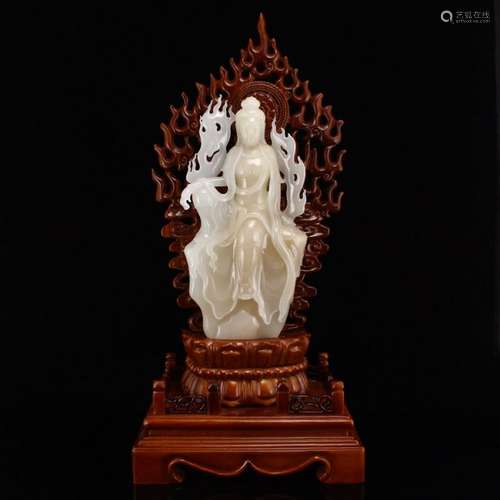 Superb Chinese Hetian Jade Kwan-yin Statue