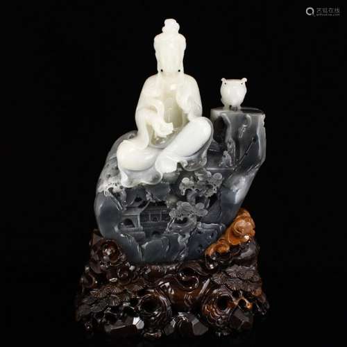 Superb Chinese Hetian Jade Statue - Ruyi Kwan-yin