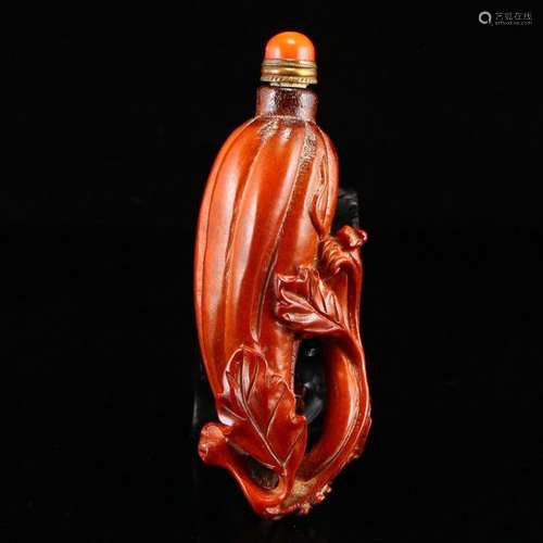 Vintage Chinese Deer Horn Snuff Bottle w Agate Stopper