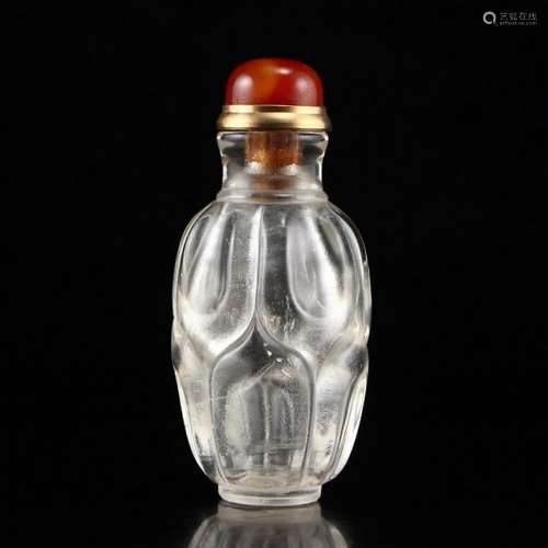 Chinese Qing Dy Crystal Snuff Bottle w Agate  Stopper