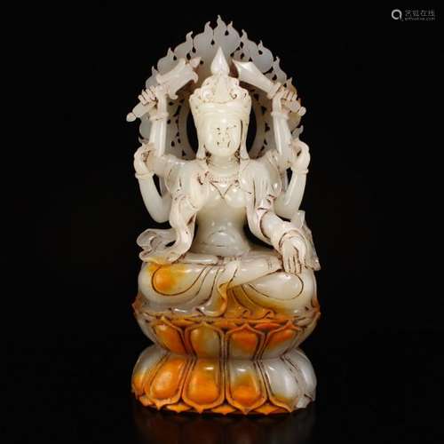 Superb Chinese Hetian Jade Six Arms Kwan-yin Statue