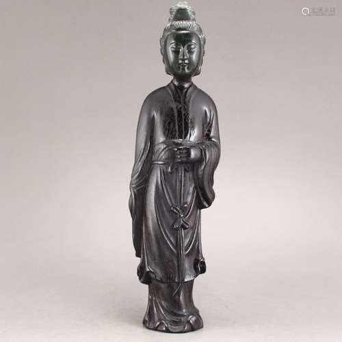 Zitan Wood Inlay Deep Green Jade Beautiful Woman Statue