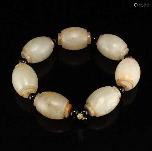 Vintage Chinese Natural Hetian Jade Beads Bracelet