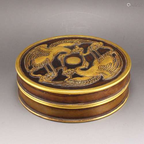 Vintage Chinese Gilt Gold Red Copper Inkpad Box