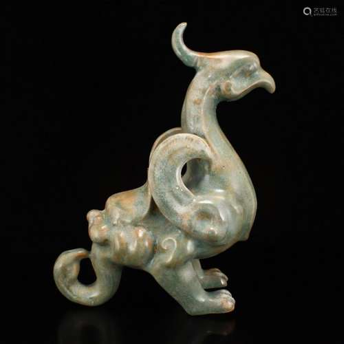 Chinese Sky Blue Glaze Ru Kiln Porcelain Phoenix Statue