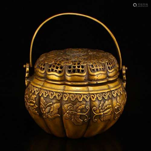 Openwork Chinese Brass Handwarmer w Butterflies