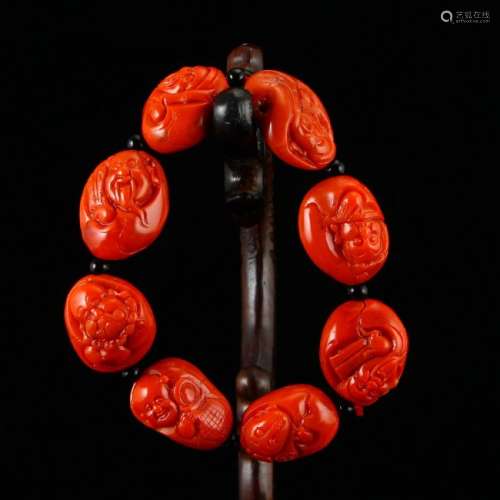 Natural Nanhong Agate Eight Taoism Deity Bracelet