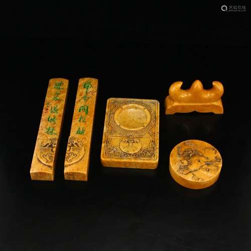 A Set Vintage Chinese Shoushan Stone Handwriting Tools