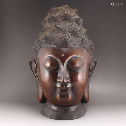 Vintage Chinese Red Copper Buddha Head Statue