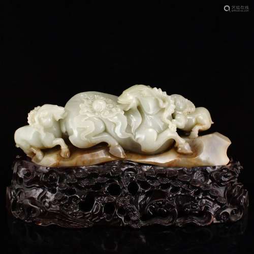 Vintage Chinese Hetian Jade Three Sheep Statue