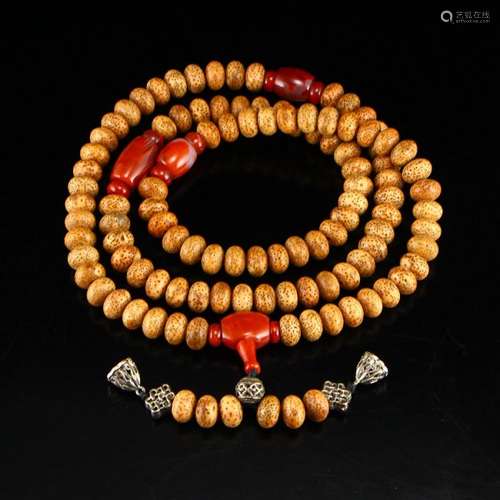 Vintage Bodhi Beads & Nanhong Agate Prayer Necklace