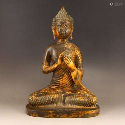 Chinese Gilt Gold Red Copper Siddhartha Buddha Statue