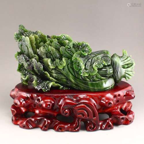 Natural Green Hetian Jade Statue - Fortune Cabbage