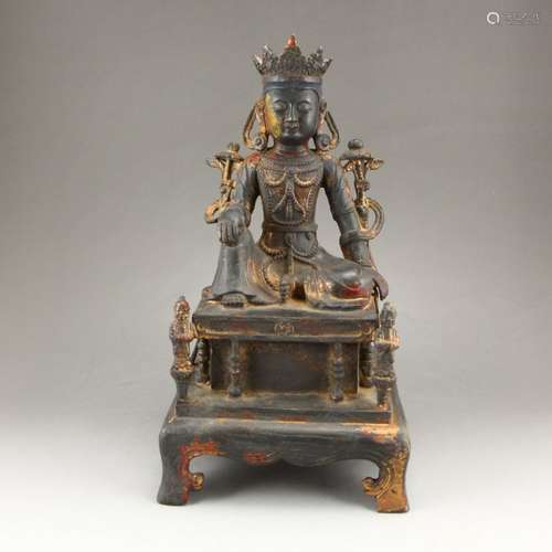 Tibetan Buddhism Gilt Gold Red Copper Buddha Statue