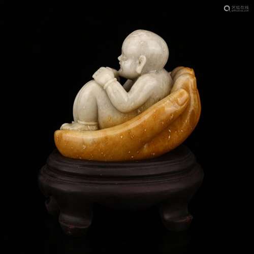 Chinese Shoushan Stone Statue - Fortune Kid