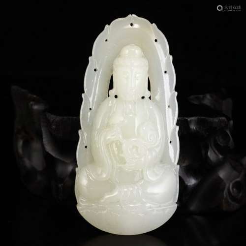 Chinese Natural Hetian Jade Ruyi Kwan-yin Pendant