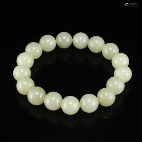 12 MM Chinese Natural Hetian Jade Beads Bracelet