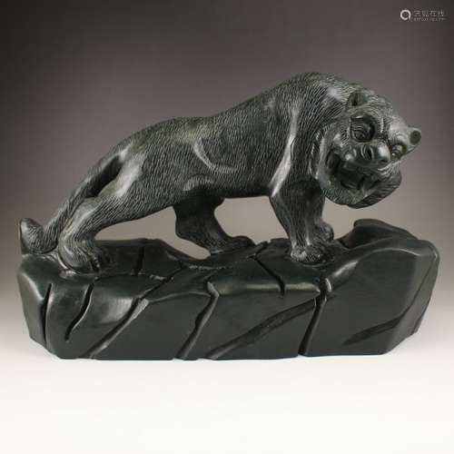 Chinese Natural Green Jade Tiger Statue