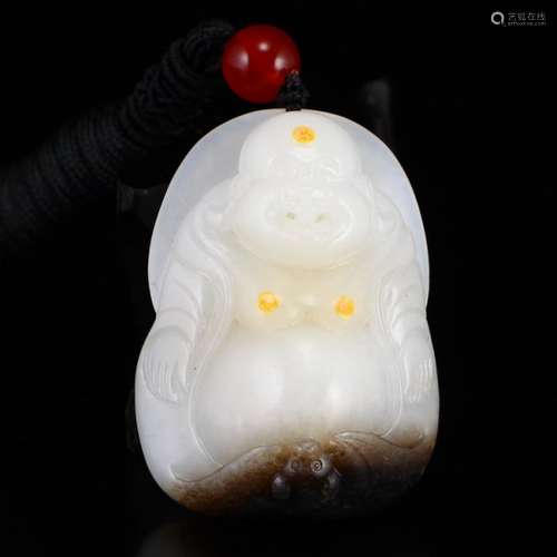 Chinese Hetian Jade Laughing Buddha Pendant