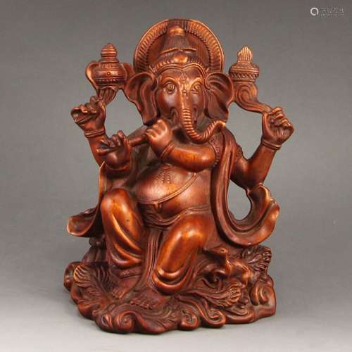 Vintage Chinese Boxwood Wood Statue - Ganesha