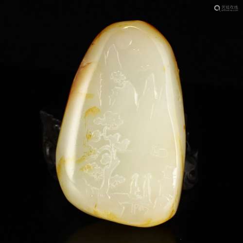 Chinese Natural Hetian Jade Pendant - Sages & Pine Tree