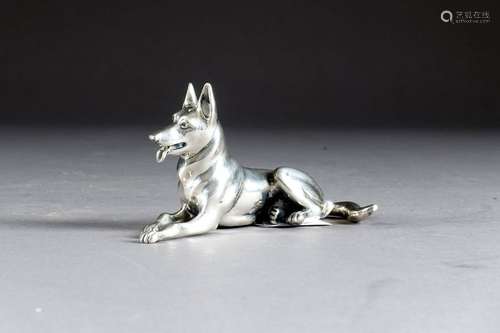 Berger allemand au Repos. Statuette en argent. Poi…