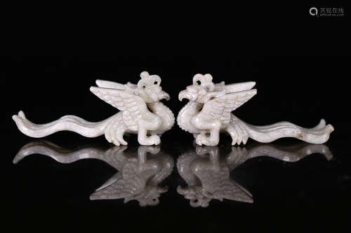 A PAIR OF OLD HETIAN JADE PHOENIX