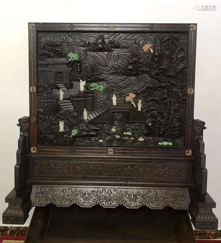 A ZITAN WOOD ROYAL STYLE SCREEN WITH JADE EMBEDDED