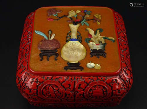 A TIHONG SQUARE BOX WITH JEWELS EMBEDDED