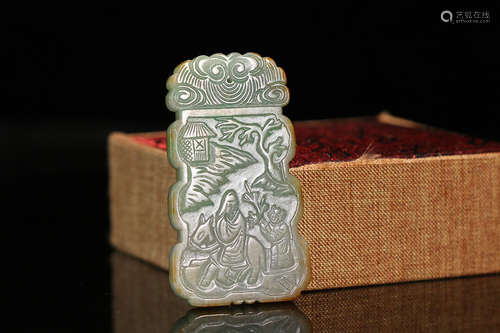 A JADEITE CARACTER STORY CARVED PENDANT