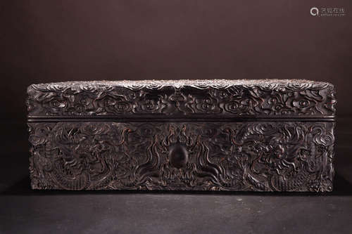 A ZITAN WOOD JEWEL BOX WITH DRAGON FEATURE PATTERN