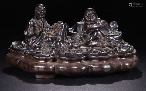 A ZITAN WOOD BUDDHA WITH LUOHAN