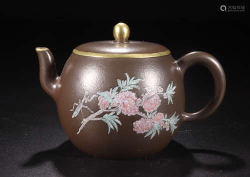 A ''WENYUAN'' MARK ZISHA POT WITH FLOWER PATTERN